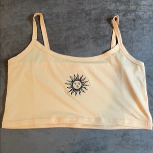 Yellow short tank top with embroidered sun